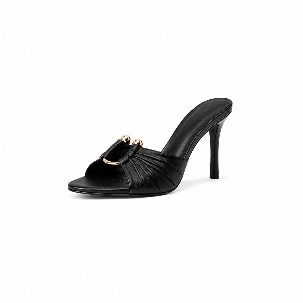 Aurora Black Satin High Heels